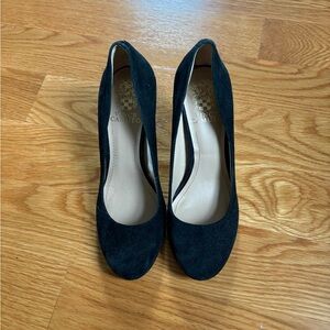 Vince Camuto Black Suede Round-Toe Pumps